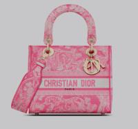 MEDIUM LADY D LITE BAG Fluorescent Pink Toile de Jouy Reverse Embroidery M0565OROC