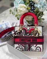 MEDIUM LADY D LITE BAG M8002 Red Multicolor Dior Arabesque Embroidery