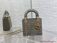 MINI LADY DIOR BAG Cannage crocodile Calfskin C0966 gray