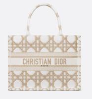 Medium Dior Book Tote White and Gold Tone Macrocannage Embroidery M1296ZZ