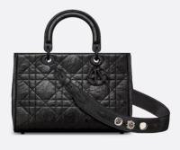 Medium Lady D Sire My ABCDior Bag Black Macrocannage Crinkled Calfskin M1151S