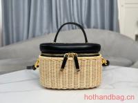 Dior SIGNATURE VANITY CASE Natural Wicker and Black Calfskin S2202U Dior SIGNATURE VANITY CASE Natural Wicker and Black Calfskin S2202U