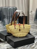 SAINT LAUREN PANIER SMALL BAG IN CROCHET RAFFIA AND SMOOTH LEATHER 685618 NATUREL