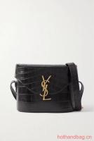 SAINT LAUREN SMALL SATCHEL IN SHINY CROCODILE EMBOSSED LEATHER Y910080 black