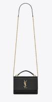SAINT LAUREN SUNSET CHAIN WALLET IN CROCODILE EMBOSSED SHINY LEATHER 533026 BLACK