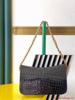 SAINT LAURENT CASSANDRA IN CROCODILE EMBOSSED SHINY LEATHER Y642009 black