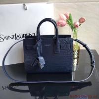SAINT LAURENT Crocodile Embossed Leather Organ Bag 392035 Dark Blue