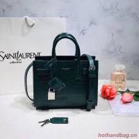SAINT LAURENT Crocodile Embossed Leather Organ Bag 392035 Dark Green