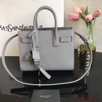 SAINT LAURENT Crocodile Embossed Leather Organ Bag 392035 Gray