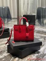 SAINT LAURENT Crocodile Embossed Leather Organ Bag 421863 red