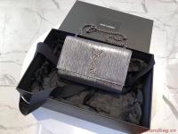 SAINT LAURENT Kate Silver Wire croc embossed Shoulder Bag 474366 Silver