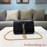 SAINT LAURENT Kate croc embossed leather shoulder bag 474366 black