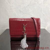 SAINT LAURENT Kate crocodile embossed leather cross body bag 452159 Jujube red