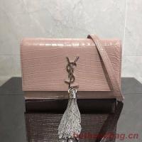SAINT LAURENT Kate crocodile embossed leather cross body bag 452159 Pink