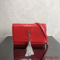 SAINT LAURENT Kate crocodile embossed leather cross body bag 452159 red
