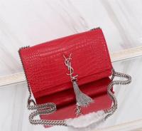 SAINT LAURENT Kate monogram medium crocodile embossed leather shoulder bag 9288 red