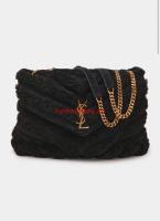 SAINT LAURENT LOULOU CHAIN BAG IN QUILTED Y Lambhair Y682218 BLACK