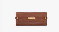SAINT LAURENT MANHATTAN CLUTCH IN CROCODILE EMBOSSED LEATHER 695949 DARK CARAMEL
