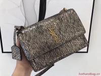 SAINT LAURENT Monogram Sunset medium Snake Leather cross body Bag 442906 Gold