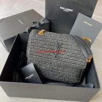 SAINT LAURENT NIKI MEDIUM CHAIN BAG IN RAFFIA 498894 BLACK