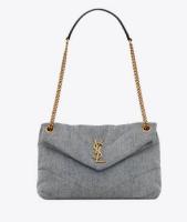 SAINT LAURENT PUFFER SMALL CHAIN BAG IN DENIM AND SMOOTH LEATHER 577476 BLUE GRAY