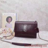 SAINT LAURENT Sunset croc embossed leather shoulder bag 442906 Burgundy