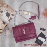 SAINT LAURENT Sunset croc embossed leather shoulder bag 442906 rose