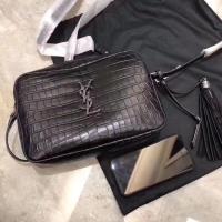 SAINT LAURENT crocodile embossed leather cross body bag 505730 black