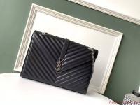 SAINT LAURENT leather shoulder bag 392745 black&silver toned hardware