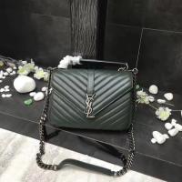 YSL Classic Monogramme Green Leather Flap Bag Y392737 Silver