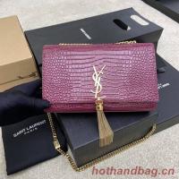 YSL KATE MEDIUM WITH TASSEL IN CROCODILE EMBOSSED SHINY LEATHER 377829 Burgundy