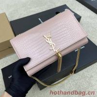 YSL KATE MEDIUM WITH TASSEL IN CROCODILE EMBOSSED SHINY LEATHER 377829 pink
