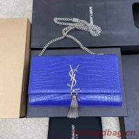 YSL KATE MEDIUM WITH TASSEL IN CROCODILE EMBOSSED SHINY LEATHER B377829 blue