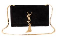 YSL Monogramme Cross body Shoulder Bag Suede Leather Y311214 Black