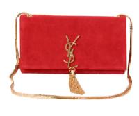 YSL Monogramme Cross body Shoulder Bag Suede Leather Y311214 Red