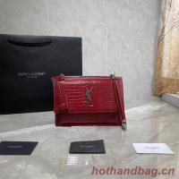 Yves Saint Laurent Calfskin Leather Shoulder Bag Y542206A red&silver Tone Metal