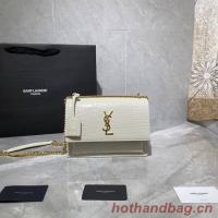 Yves Saint Laurent Calfskin Leather Shoulder Bag Y542206A white&gold Tone Metal