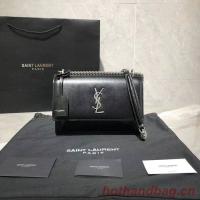 Yves Saint Laurent Calfskin Leather Shoulder Bag Y542206B black&silver Tone Metal