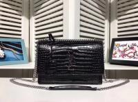 Yves Saint Laurent Croco Leather Cross body Shoulder Bag Y00931 Black