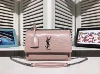 Yves Saint Laurent Croco Leather Cross body Shoulder Bag Y00931 Pink