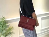 Yves Saint Laurent Leather Cross body Shoulder Bag Y8005 Wine