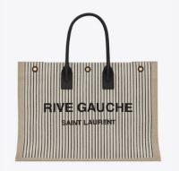 Yves Saint Laurent RIVE GAUCHE TOTE BAG IN LINEN AND SMOOTH LEATHER 499290