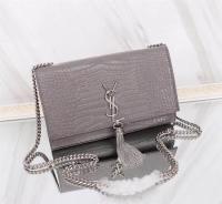 SAINT LAURENT Kate monogram medium crocodile embossed leather shoulder bag 9288 grey SAINT LAURENT Kate monogram medium crocodile embossed leather shoulder bag 9288 grey