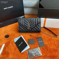 SAINT LAURENT MONOGRAM CHAIN WALLET IN MIX MATELASSE GRAIN DE POUDRE EMBOSSED LEATHER 526286 BLACK&SILVER SAINT LAURENT MONOGRAM CHAIN WALLET IN MIX MATELASSE GRAIN DE POUDRE EMBOSSED LEATHER 526286 BLACK&SILVER