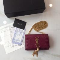 SAINT LAURENT Monogram Kate small crocodile embossed leather shoulder bag 354120 fuchsia SAINT LAURENT Monogram Kate small crocodile embossed leather shoulder bag 354120 fuchsia