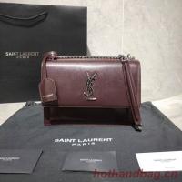 Yves Saint Laurent Calfskin Leather Shoulder Bag Y542206B Burgundy &silver Tone Metal Yves Saint Laurent Calfskin Leather Shoulder Bag Y542206B Burgundy &silver Tone Metal