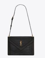 Yves Saint Laurent GABY SATCHEL IN CROCODILE EMBOSSED LACQUERED LEATHER AND LAMBSKIN 695724 black Yves Saint Laurent GABY SATCHEL IN CROCODILE EMBOSSED LACQUERED LEATHER AND LAMBSKIN 695724 black