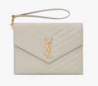 Yves Saint Laurent MONOGRAM CLUTCH IN QUILTED GRAIN DE POUDRE EMBOSSED LEATHER 617662 white Yves Saint Laurent MONOGRAM CLUTCH IN QUILTED GRAIN DE POUDRE EMBOSSED LEATHER 617662 white