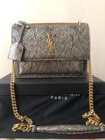 Yves Saint Laurent SUNSET SMALL CHAIN BAG IN SHINY SCALE EMBOSSED LEATHER Y544296 grey Yves Saint Laurent SUNSET SMALL CHAIN BAG IN SHINY SCALE EMBOSSED LEATHER Y544296 grey
