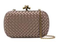 BOTTEGA VENETA Knot snakeskin trimmed satin clutch 62548 champagne